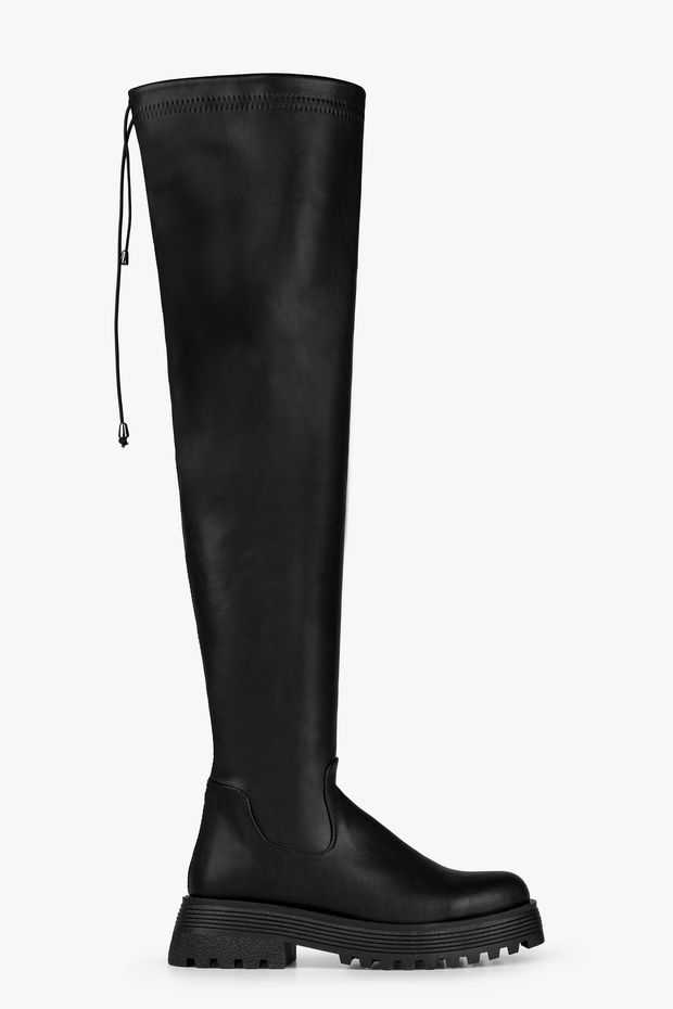 Női Margot fekete vastag talpú hosszú sztreccs rugalmas csizma fekete bőr - 6