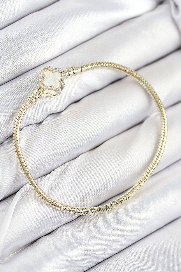 Brass Charm Zircon Stone Clover Model Gold Color Women's Bracelet -