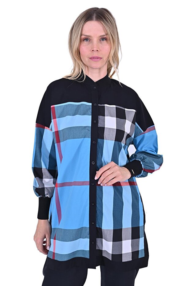 İNVEE 6121 Desenli Viskon Gömlek - Mavi - 1