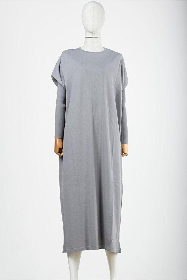 Cuff Sleeve Knitwear Dress Gray
