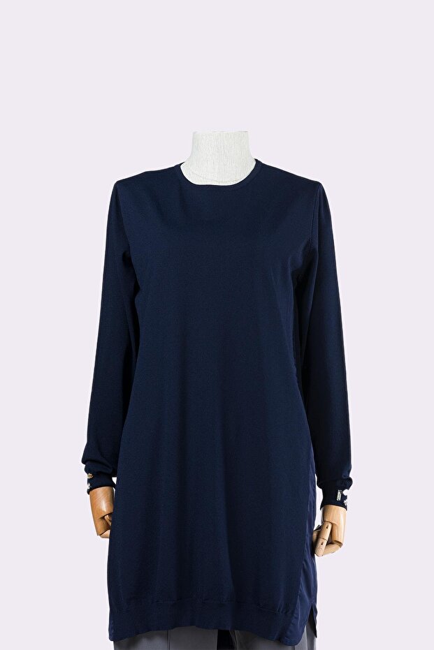 Shirt Garnished Knitwear Tunic Dark Blue
