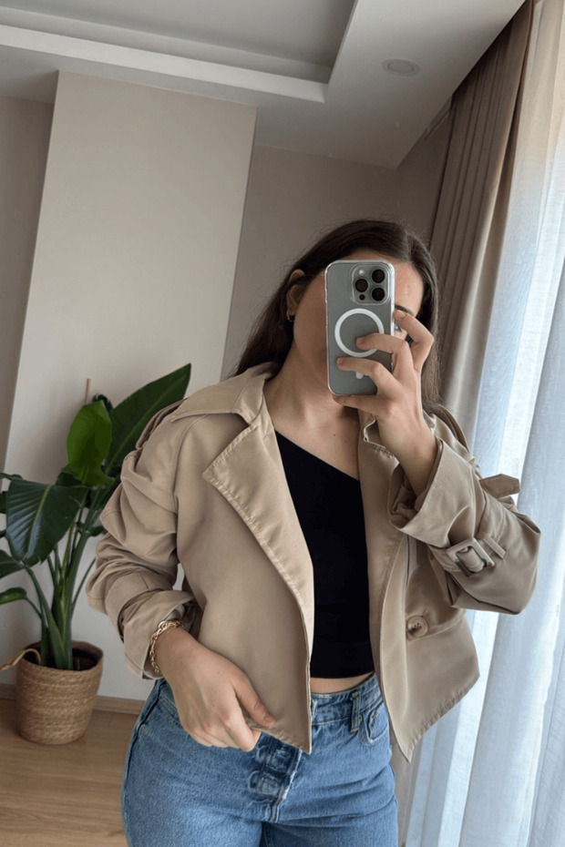 Bej Kısa Trençkot - 1