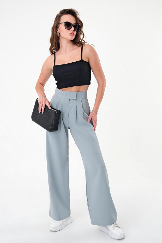 Women's Green High Waist Velcro Palazzo Pants