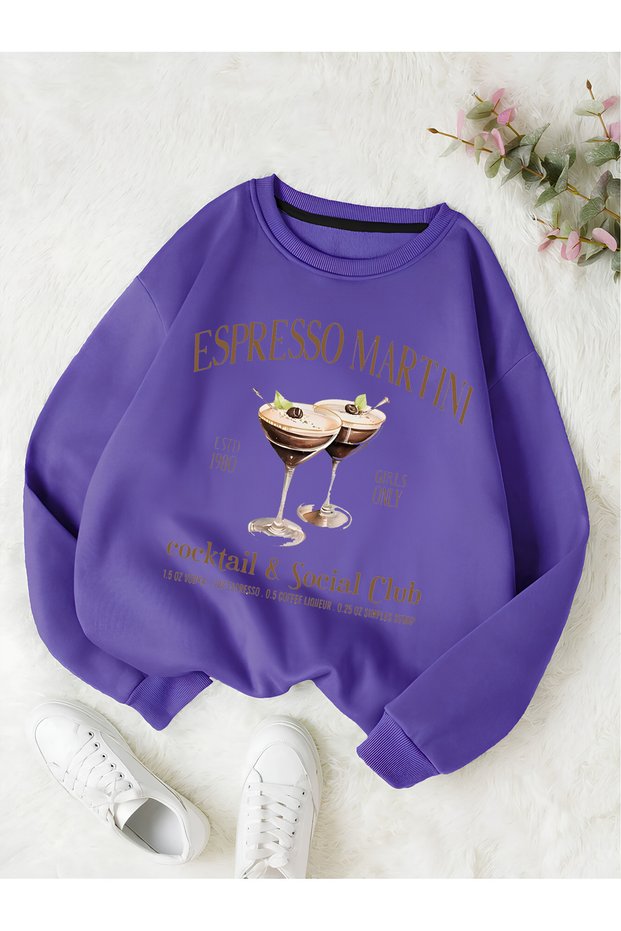 Unisex Women/Men Expresso Custom Printed Colorful Oversize Crew Neck Cotton Sweatshirt