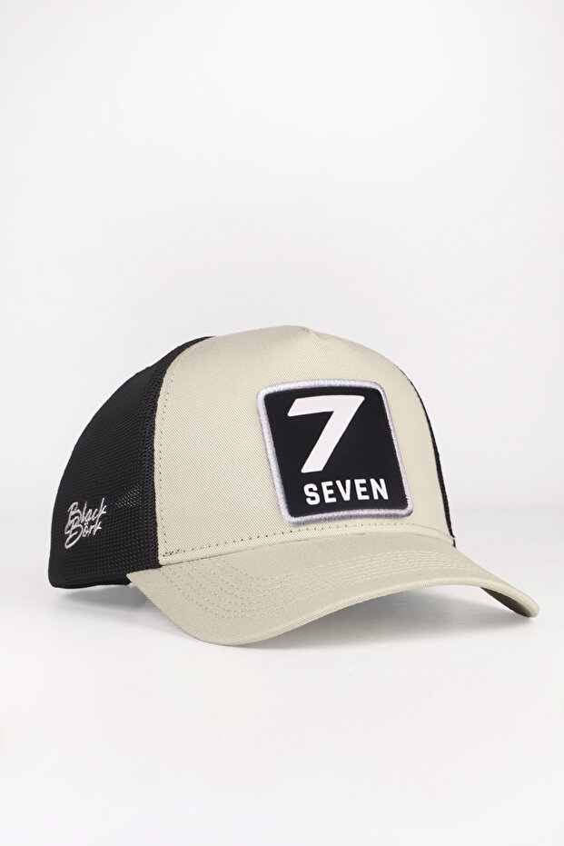 7 Numara Logolu Bej-Siyah Trucker Şapka - 1