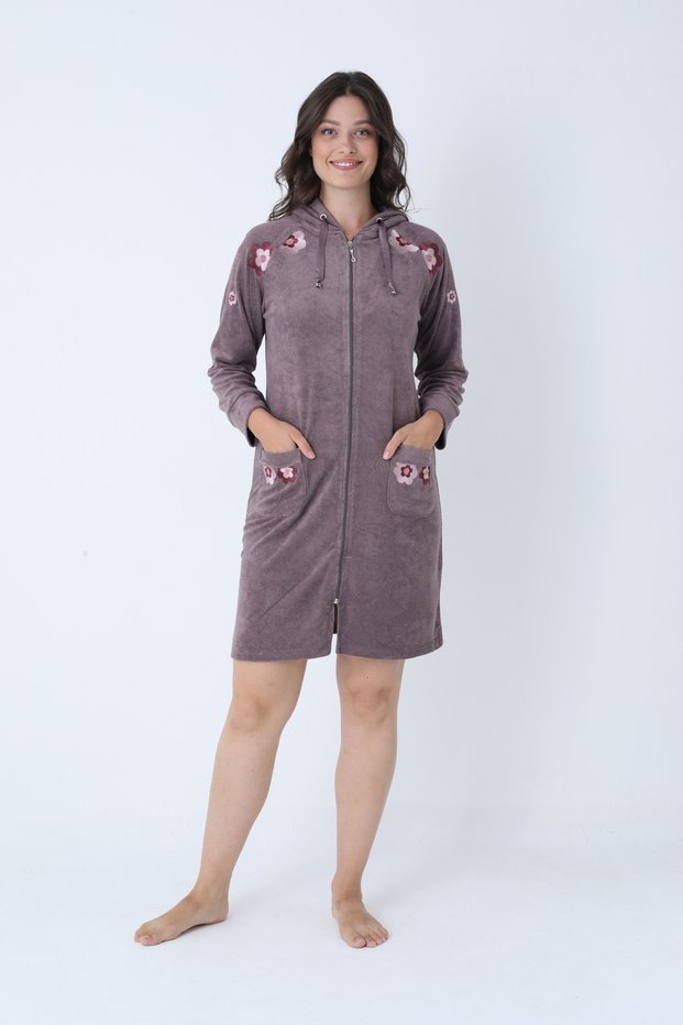 Women's Bamboo Micro Fabric Zippered Stylish Velvet Dress / Plum 3447