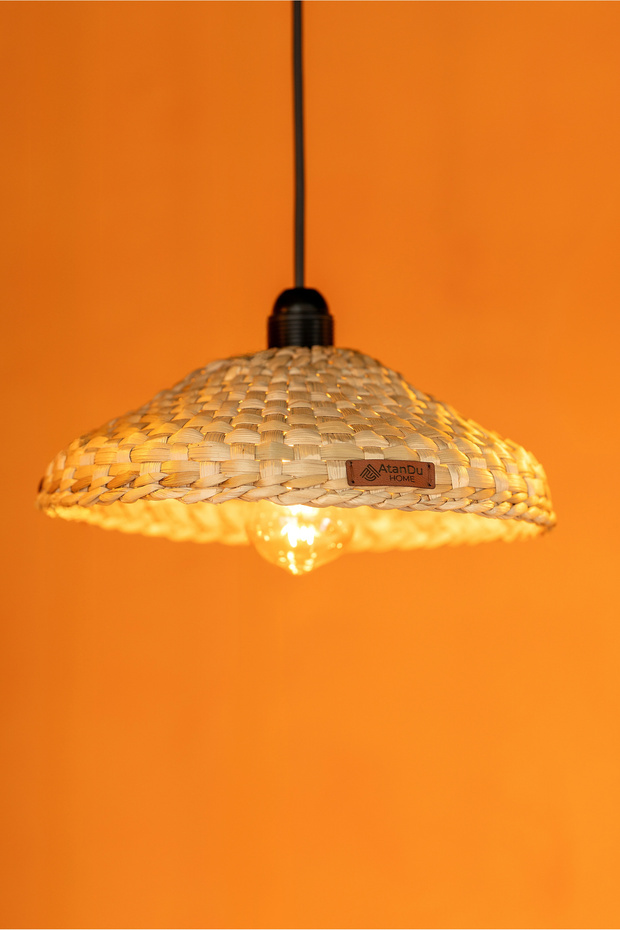 Doğal Hasır Avize Sarkıt – 29x10 cm | E27 Uyumlu | Bohem & Rustik Dekoratif Aydınlatma - 1