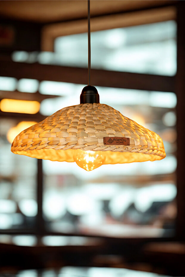 Doğal Hasır Avize Sarkıt – 29x10 cm | E27 Uyumlu | Bohem & Rustik Dekoratif Aydınlatma - 2