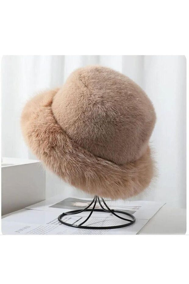 14623-1 Peluş Vizon Kalpak Şapka - 3
