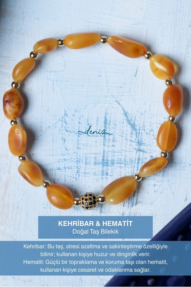 Certified Amber Hematite Zircon Apparatus Natural Stone Bracelet
