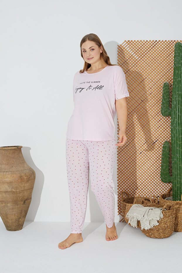 24073 Large Size Women's Short Sleeve Pajamas Set
