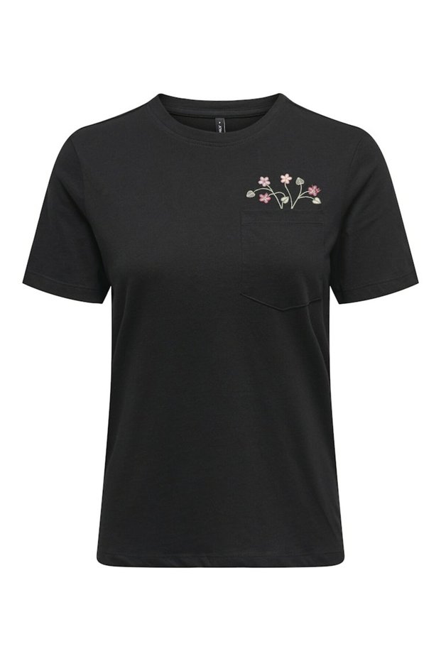 Women's Black Onlpolly Life Reg S/S Pocket Top Box Jrs T-Shirt 15317989-Black