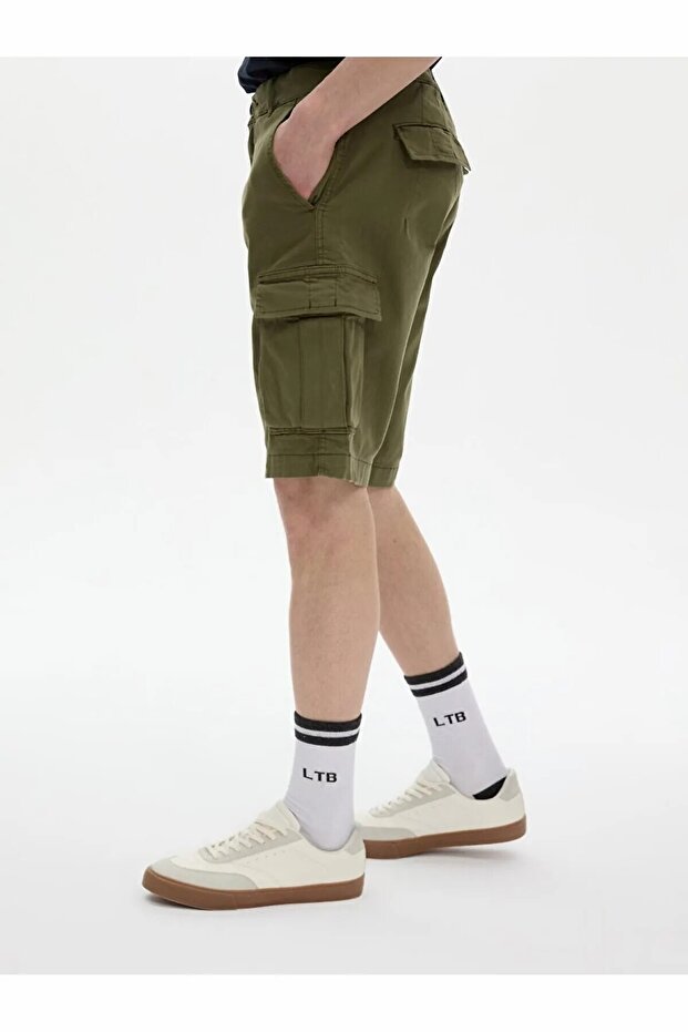 Basıc Gabardin Regular Kargo Yeşil Şort - 4