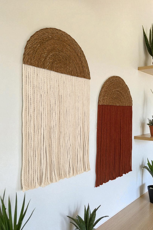 Bohem Hasır Duvar Dekorasyon Ürünü Kiremit Makrome Duvar Süsü - 5