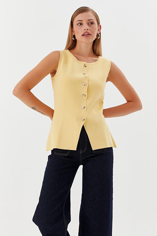 Crew Neck Vest Blouse Yellow
