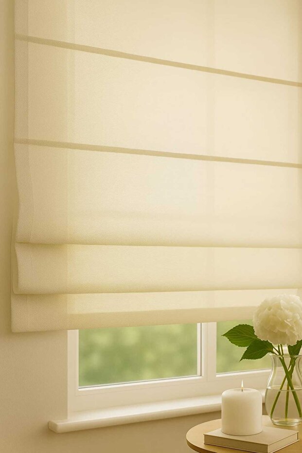 Ince Krem Keten Katlamalı Perde - 3