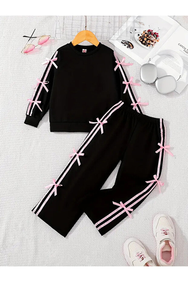 Pink Bow Detailed Top and Bottom Girl's Set