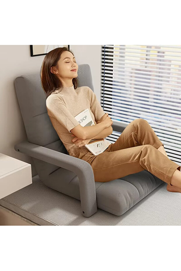 Padded Sofa Chair with Back Support and Armrests, Foldable and Adjustable 5-Level Recline for Re - 2