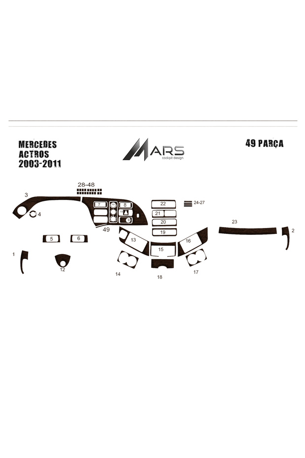 Mercedes Actros Console-Torpedo Overlay 2003-201 49 Pieces