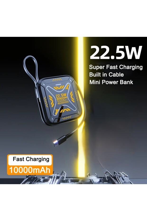 10000 Mah Hızlı Şarj Mini Cep Powerbank 22.5w İos Ve Type-c Uyumlu Kablolu - 3