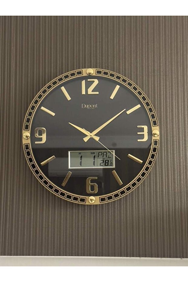 DUPONT-T-710-A Dijital Termometreli ve Takvimli Duvar Saati Gold-Siyah - 1