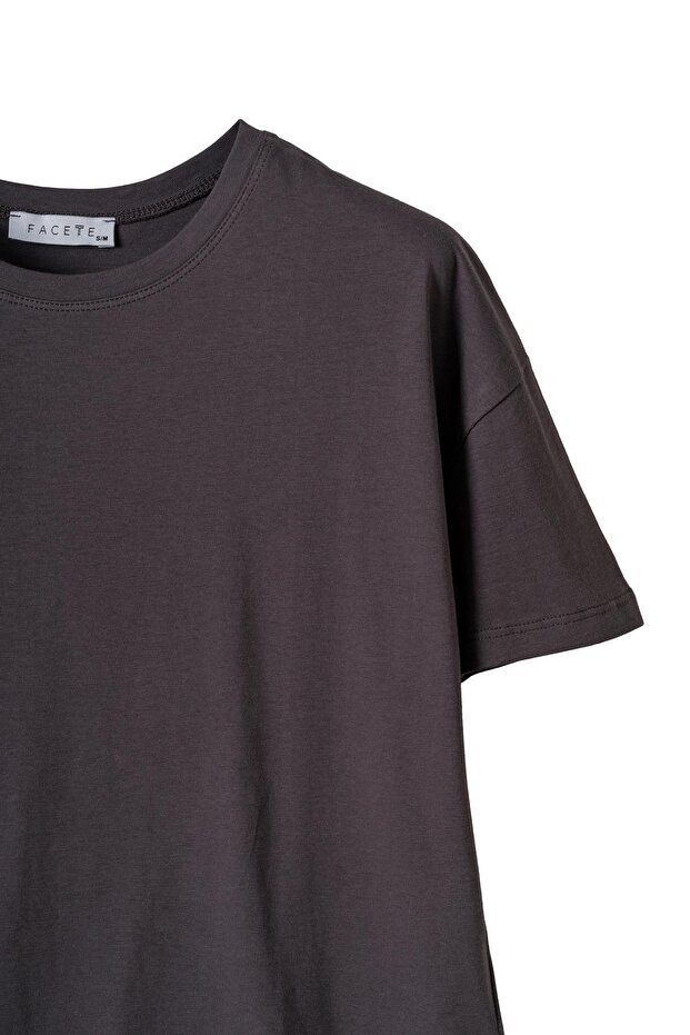 Kadın Antrasit Basic Kısa Kol Tişört - 2