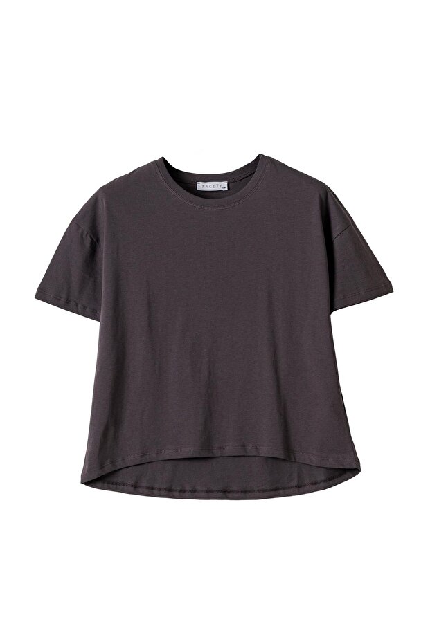 Kadın Antrasit Basic Kısa Kol Tişört - 1