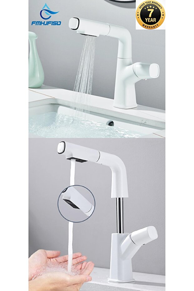 Bathroom Sink Faucet New System with Elevator White Spiral and Fountain 7 Years Warranty Imported