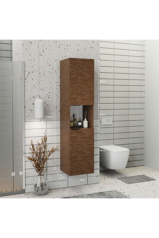 Fix Arya Ve Loft Uyumlu Boy Dolabı Renk Aybe Kahve - 3