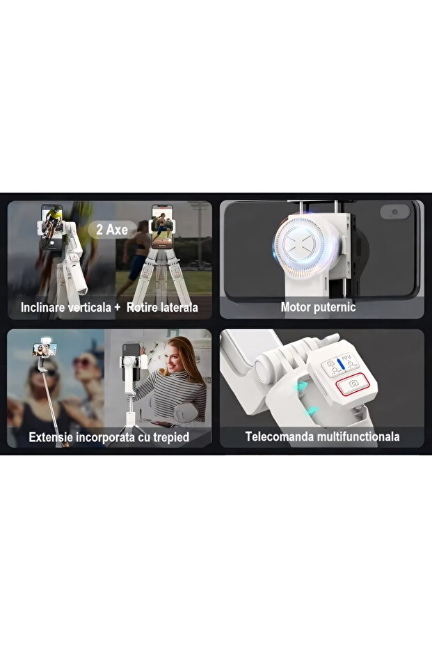 2-axis stabilizer, 39 cm extendable selfie stick, LED light, remote control, Bluetooth, tripod - 4