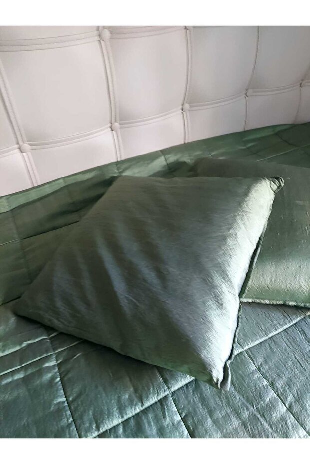 Ipek Şantuk Yeşil Çift Kişilik Yatak Örtüsü 280x300cm 2 Adet Kırlent , Muhteşem (1 ADET SET) - 7