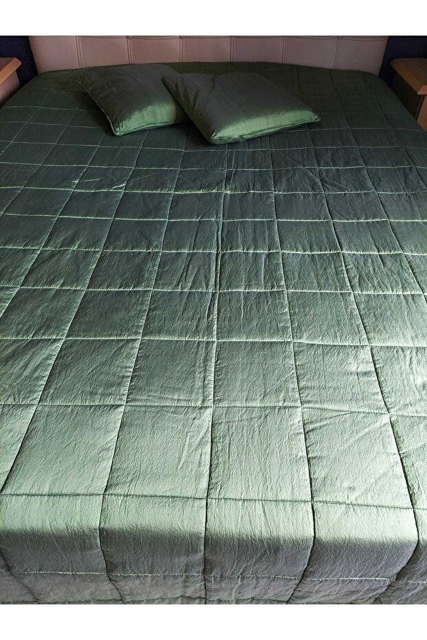 Ipek Şantuk Yeşil Çift Kişilik Yatak Örtüsü 280x300cm 2 Adet Kırlent , Muhteşem (1 ADET SET) - 2