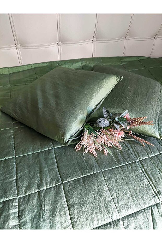 Ipek Şantuk Yeşil Çift Kişilik Yatak Örtüsü 280x300cm 2 Adet Kırlent , Muhteşem (1 ADET SET) - 8