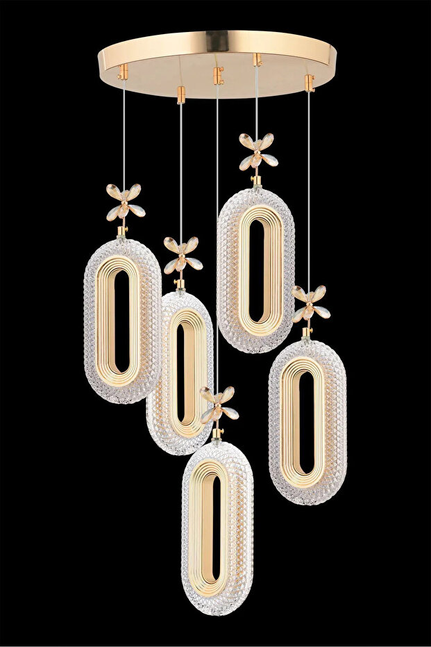 SERRA Model 5'li Gold 3 Renk Modu Ledli Modern Salon Mutfak Oturma Odası Led Avize - 3