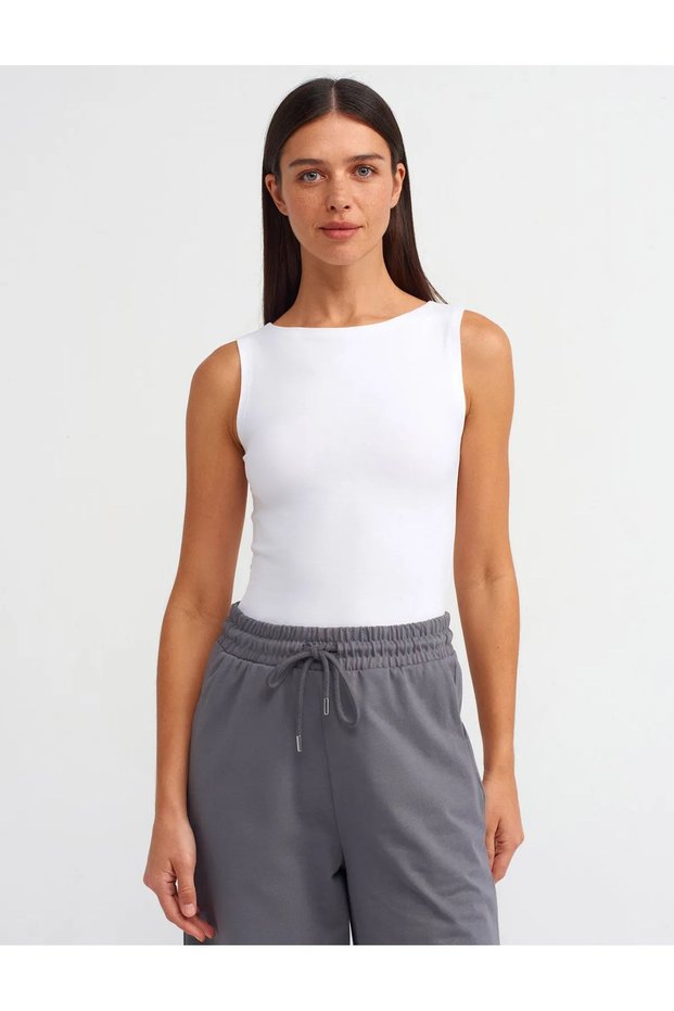 Boat Neck Sleeveless White