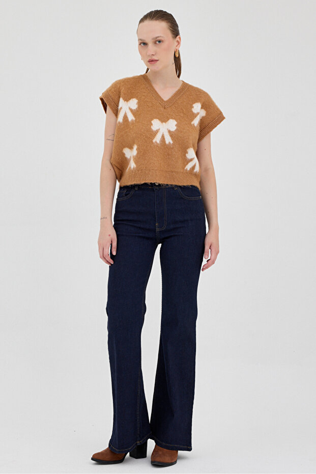 2411 Kurdele Desen V Yaka Süeter Taba - 3