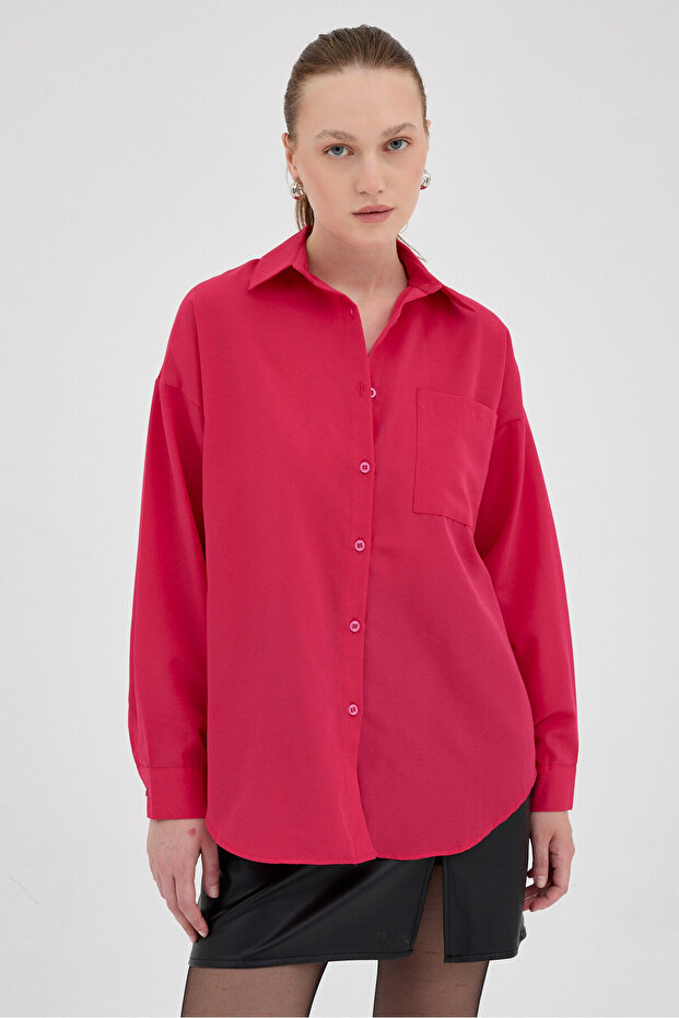 قميص فوشيا كبير الحجم بجيب واحد 8158A - 2