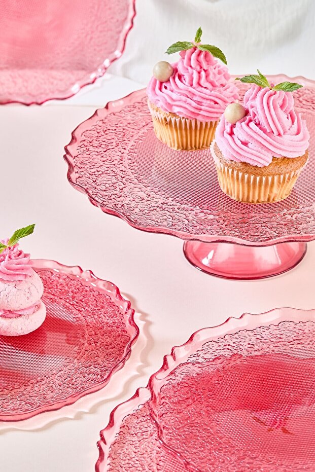 طقم أطباق تقديم الكيك مكون من 7 قطع من نسيج - 2