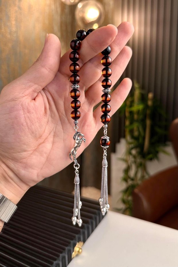 Horse Figure Full Silver Design Clamping Amber Zaza Prayer Beads