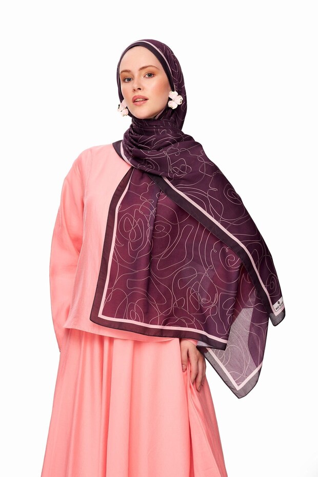 Vian Rose Superior Soft Desenli Şal Mor - 4