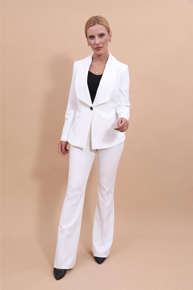 American Collar Classic Jacket & Spanish-Cut Trousers-White - 1029530