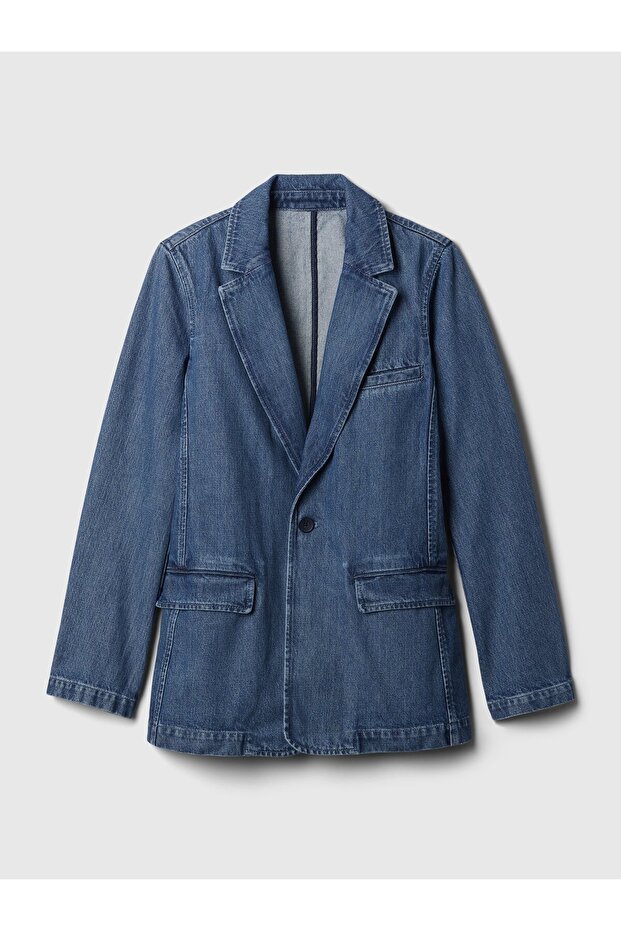 Kadın Mavi Denim Blazer - 2