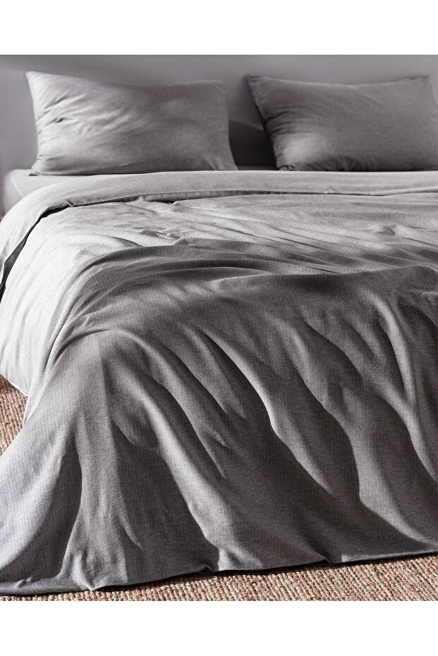 Benati Bettwäsche-Set für Einzelbett, 100 % garngefärbte Baumwolle, Anthrazit - 2