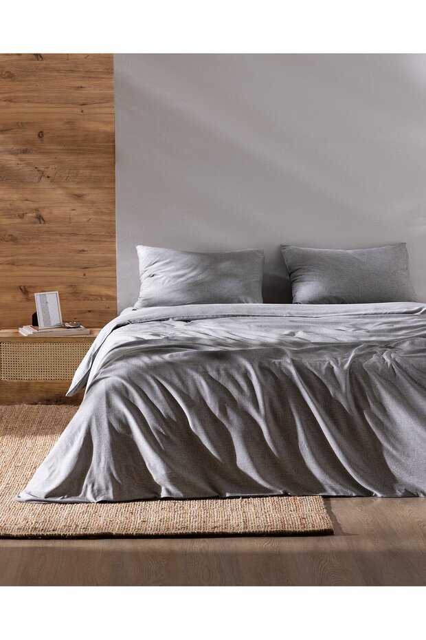 Benati Bettwäsche-Set für Einzelbett, 100 % garngefärbte Baumwolle, Anthrazit - 1