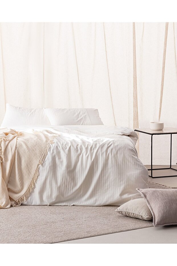 Adrien Einzelbettbezug-Set mit Streifen - Ecru - 1