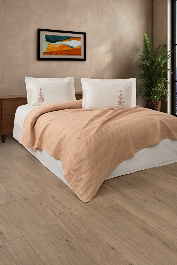 Single Person 3-Piece Embroidered Waffle Woven Pique Set-Gift Honeycomb Pique Legacy-Cappuccino