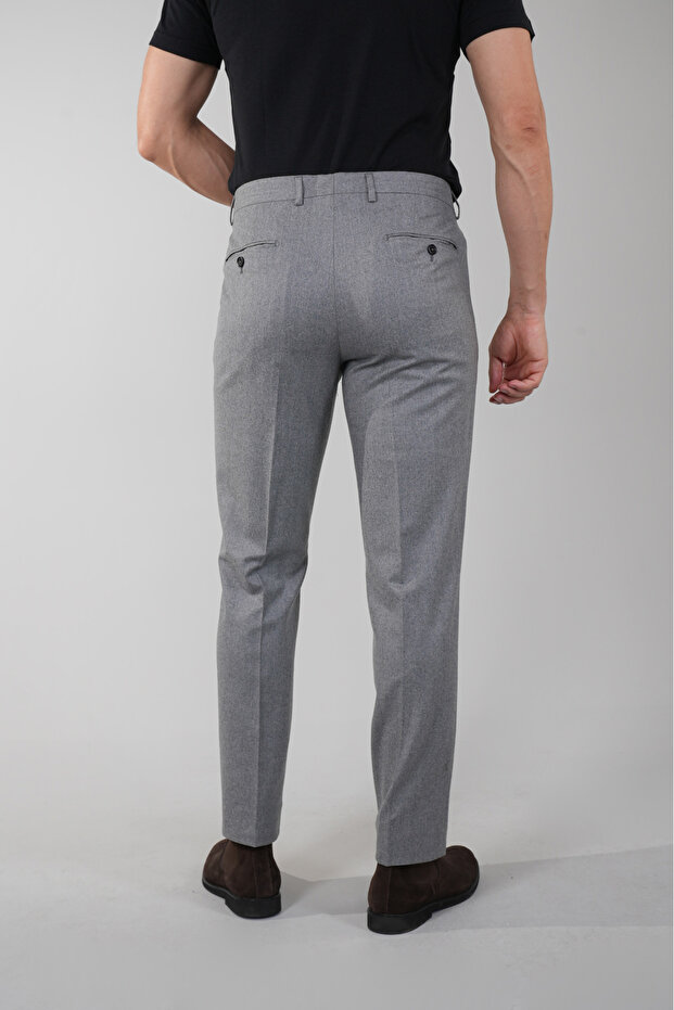 Gri Yün Flanel Regular Fit Klasik Erkek Pantolon - 3