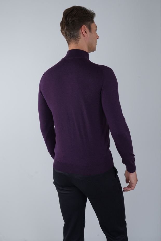 Erkek Yün Basic Yarım Balıkçı Yaka Triko Mürdüm - 2