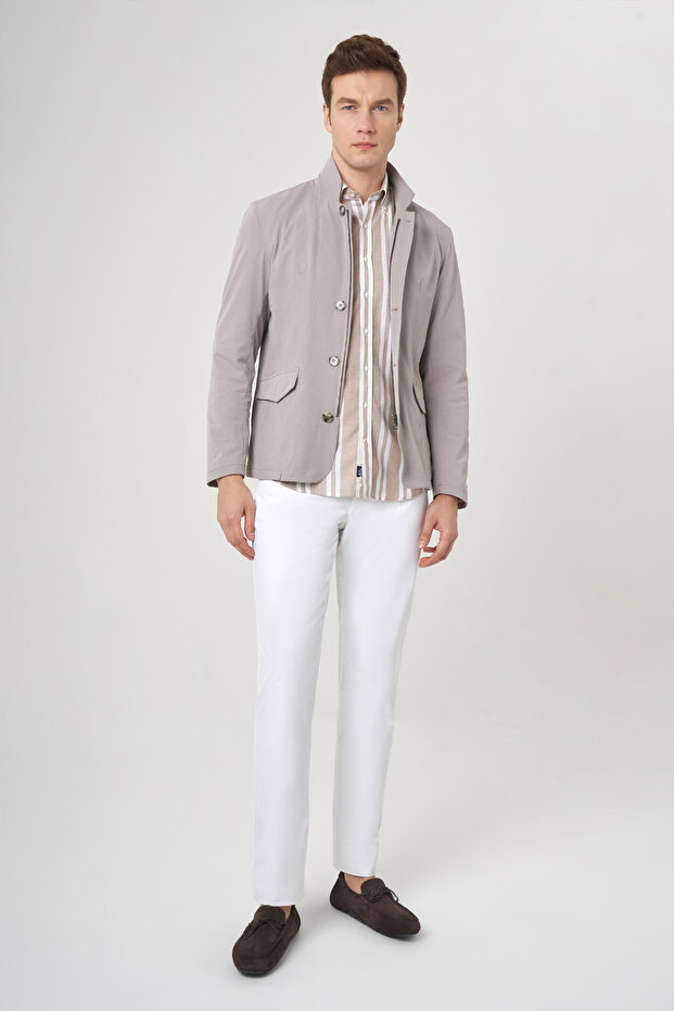 Stone Men's Buttoned Jacket Coat - 5