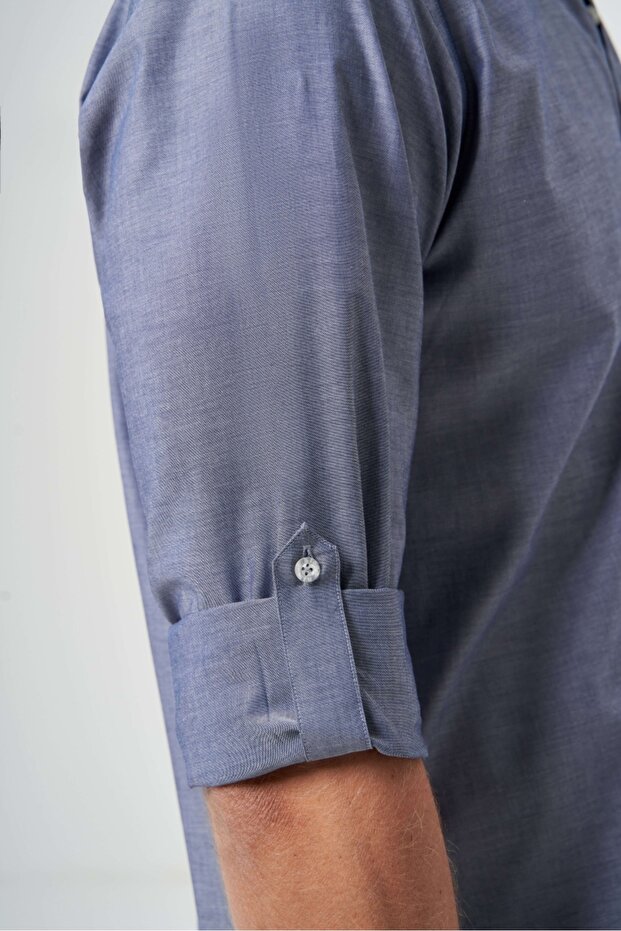Regular Fit Kol İçi Apoletli Gri Basic Erkek Gömlek - 4